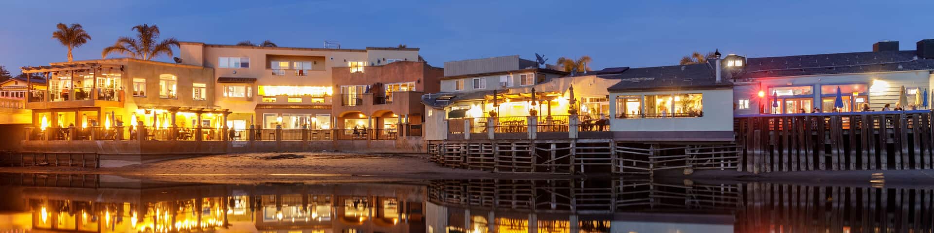 Capitola Village Restaurants Panorama. Capitola, Santa Cruz County, California, USA.