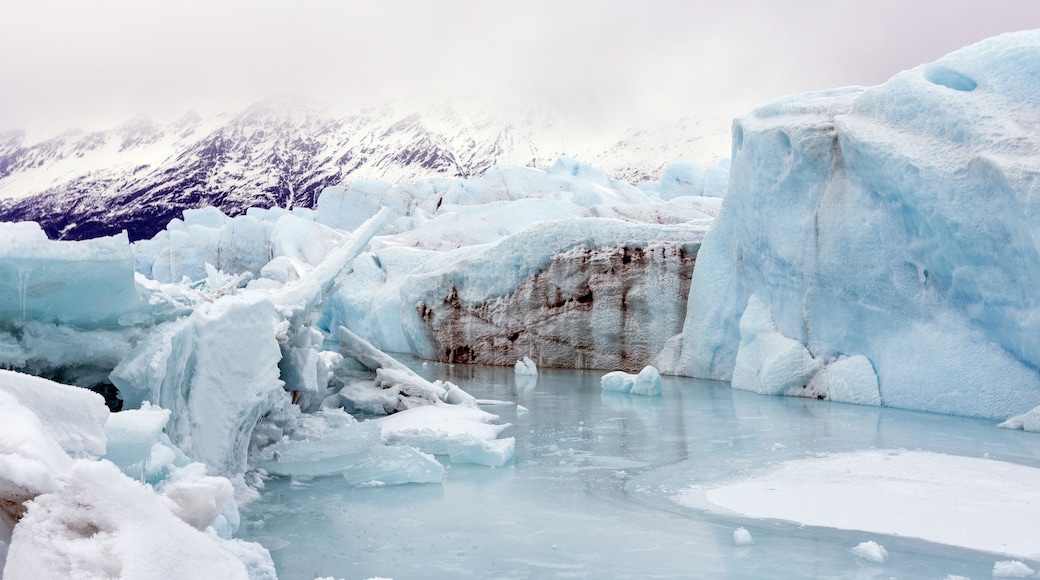 Massive Blue Ice Formations and Meltwater Pools of the Knik Glacier in the Chugach Mountains, Palmer, Alaska