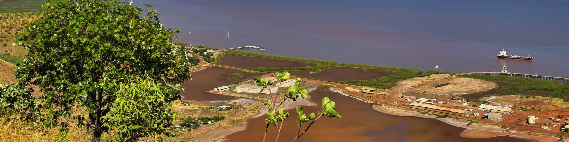 Panoramic view to the South of Wyndham Port ( the northernmost town of Western Australia), the Cambridge Gulf and vast mudflats along the Gulf, East Kimberley, Western Australia