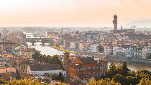 Florence panoramic aerial view at sunset