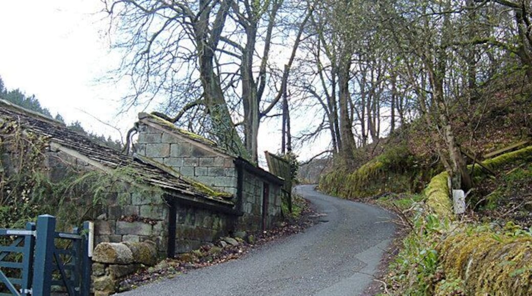 Lane to Higher House, Cragg Vale This lane crosses Withens Clough at a junction with Rud Lane near St John's church.