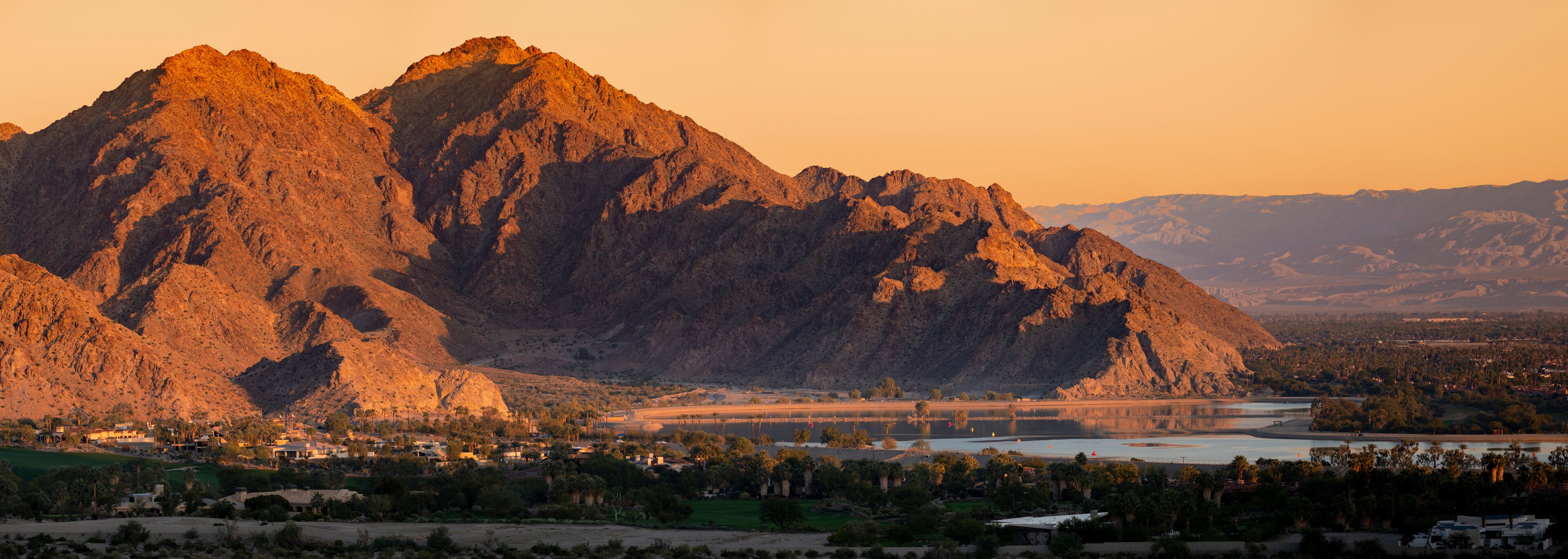 Dramatic sunrise over La Quinta desert mountains 