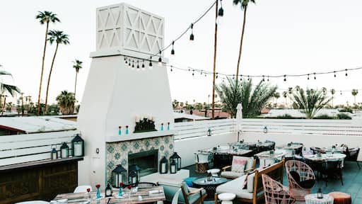 Panorama Shot of Chic Palm Springs Rooftop Restaurant