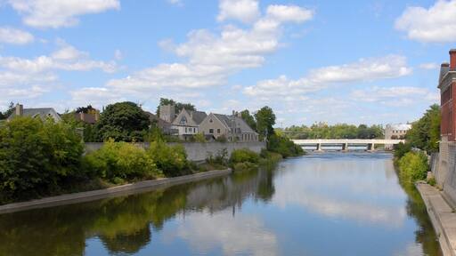 View along the Grand River in Cambridge Ontario, Cambridge Ontario, 19th century architecture in the background