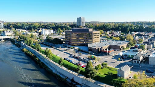 Aerial of Cambridge, Ontario, Canada in spring