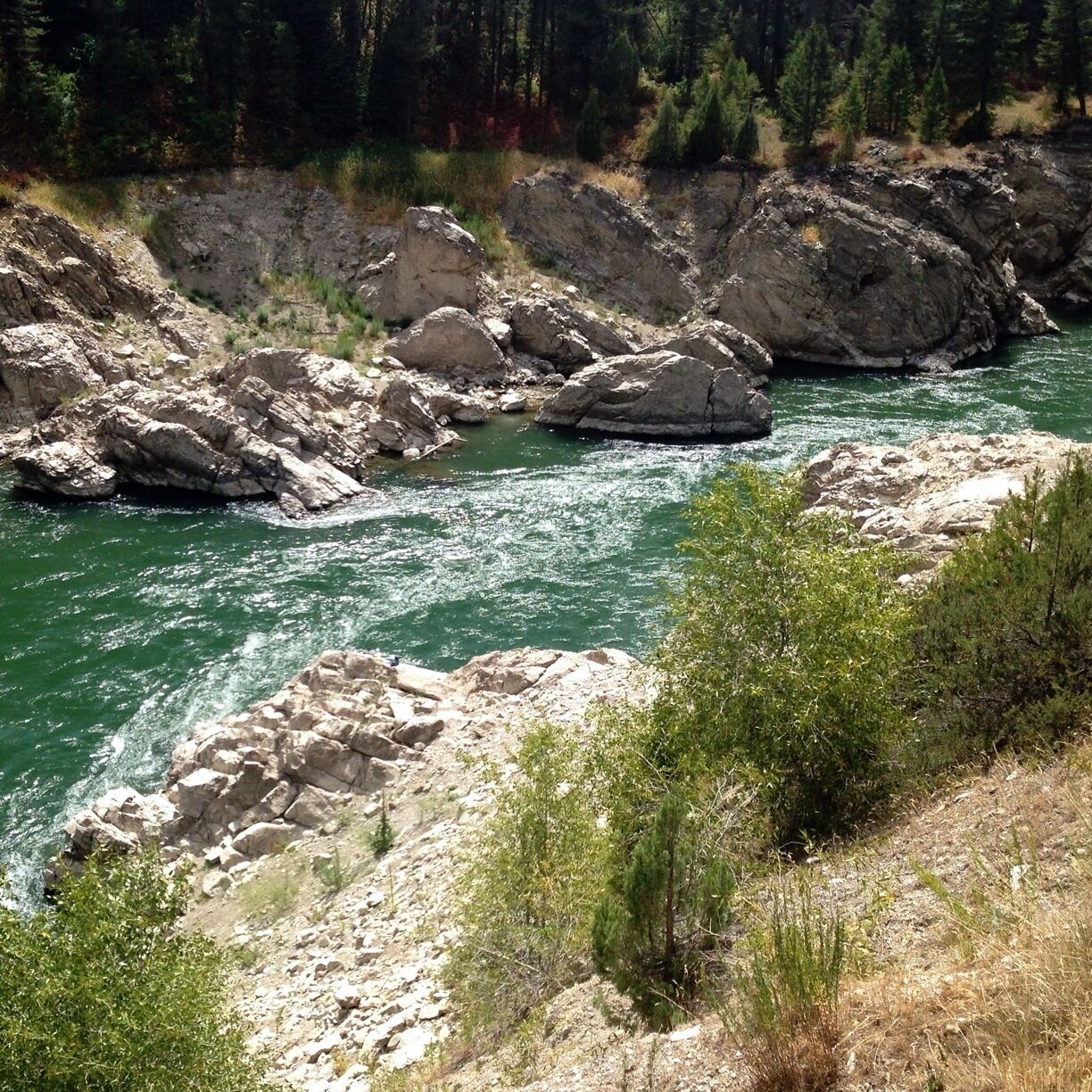 The Snake River is an awesome meandering river through Wyoming and Idaho. Great kayaking and rafting. Evel Knievel tried to jump it in 1974 farther down at the wider canyon. 
