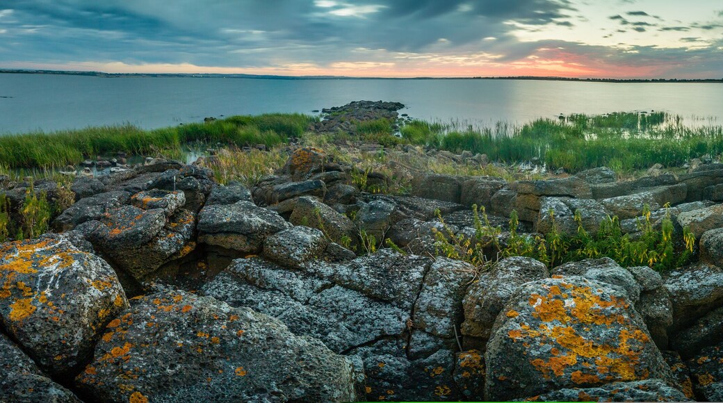 Panorama of Lake Colac at dusk in a blue light