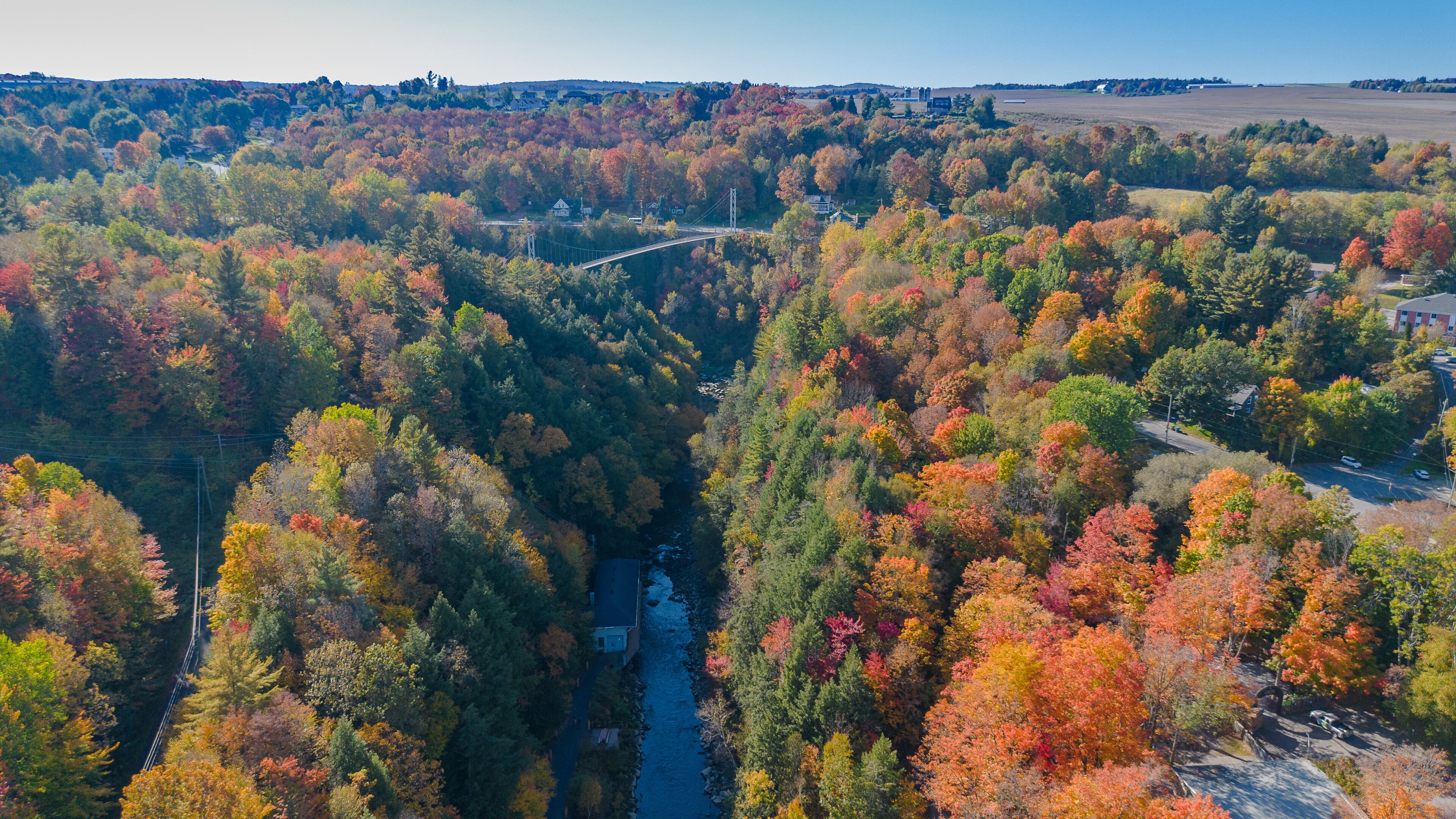 Aerial view of part of the Canadian countryside in Quebec in the fall
