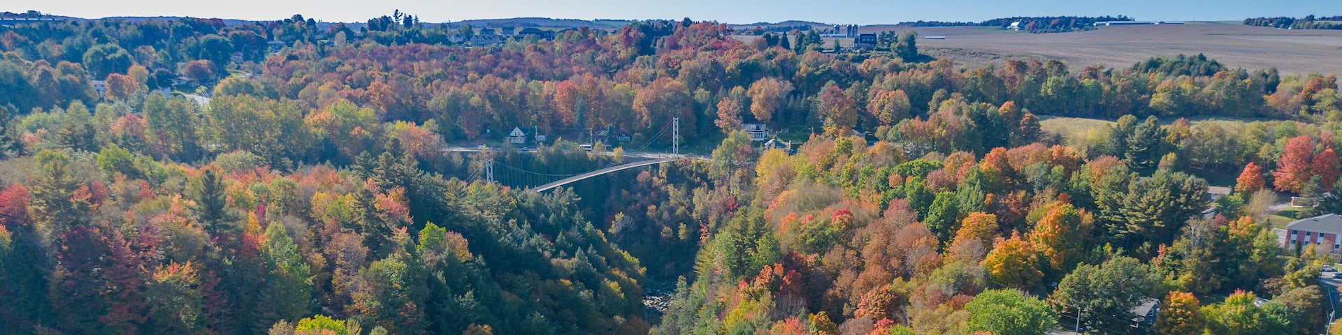 Aerial view of part of the Canadian countryside in Quebec in the fall