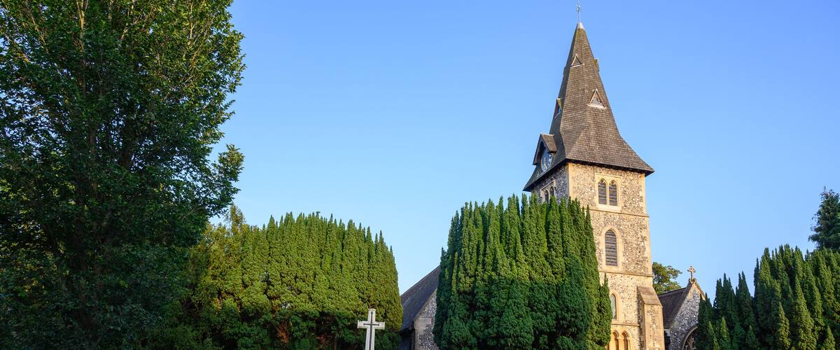 St Mary the Virgin Church on Hayes Street in Hayes, Kent, UK. This flint church was originally built in the 13th century and is Church of England. Hayes is in the Borough of Bromley in Greater London.