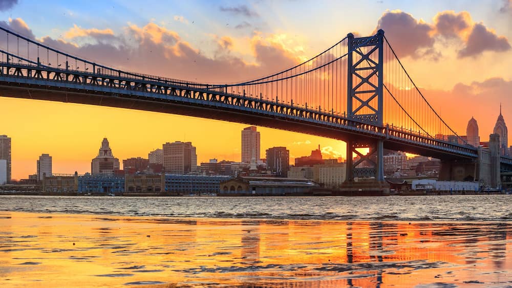 Panorama of Philadelphia skyline, Ben Franklin Bridge and Penn's