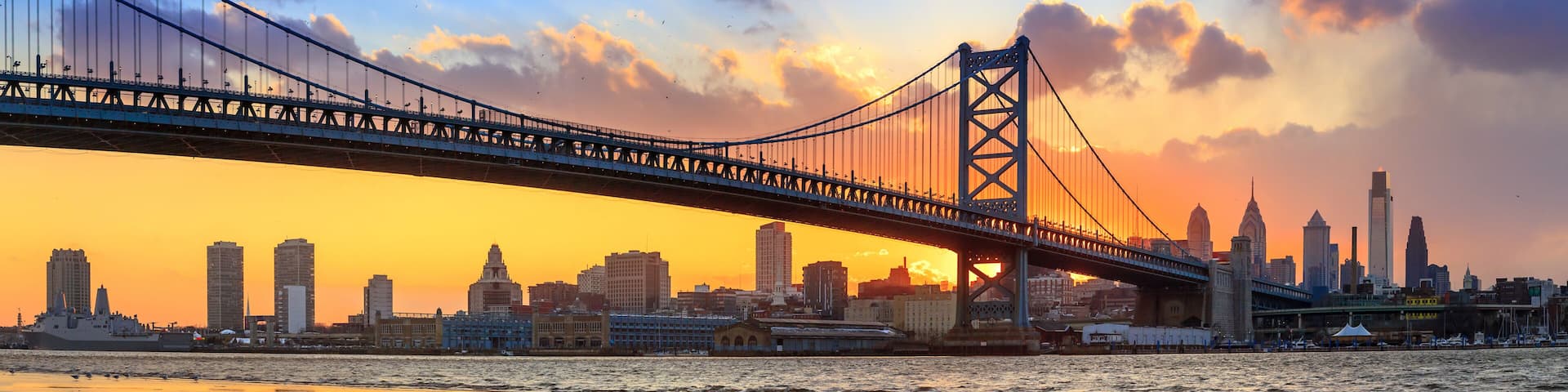 Panorama of Philadelphia skyline, Ben Franklin Bridge and Penn's