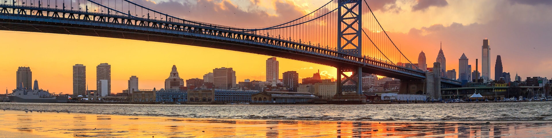 Panorama of Philadelphia skyline, Ben Franklin Bridge and Penn's