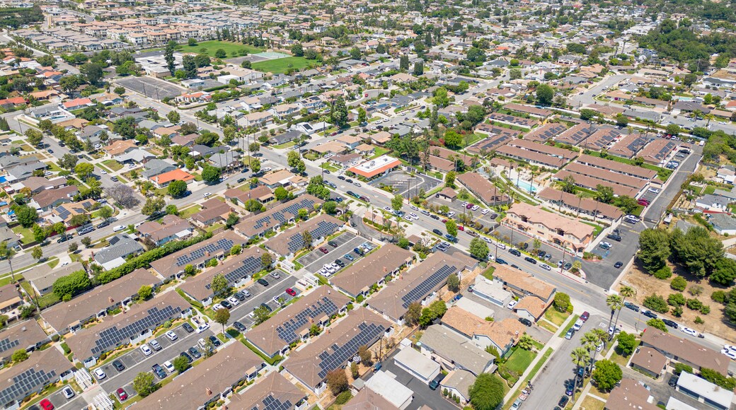 Yorba Linda, California - June 17, 2023: aerial drone photo view toward Yorba Linda houses, homes, including Mabel M Paine Elementary School