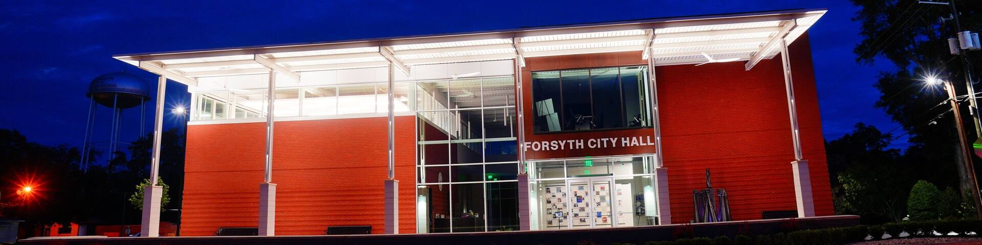 Forsyth, Georgia, USA 07 19 2024: The night landscape of Forsyth city: Forsyth is a city in and the county seat of Monroe County, Georgia, United States.