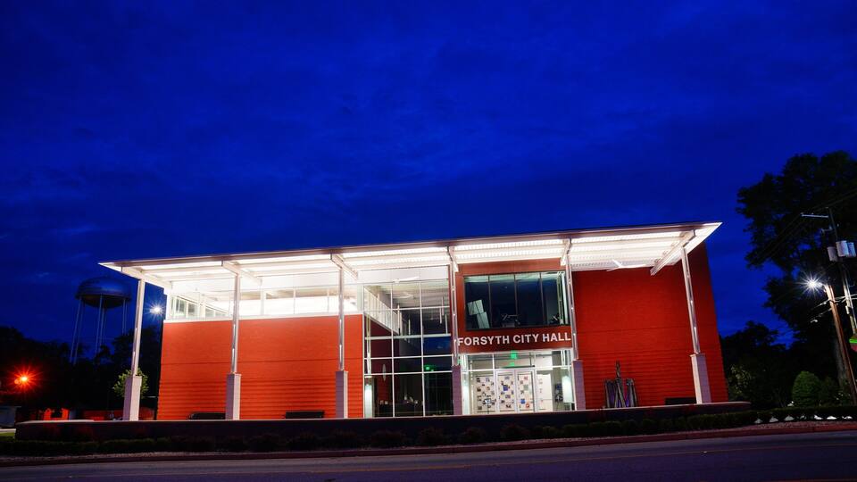 Forsyth, Georgia, USA 07 19 2024: The night landscape of Forsyth city: Forsyth is a city in and the county seat of Monroe County, Georgia, United States.