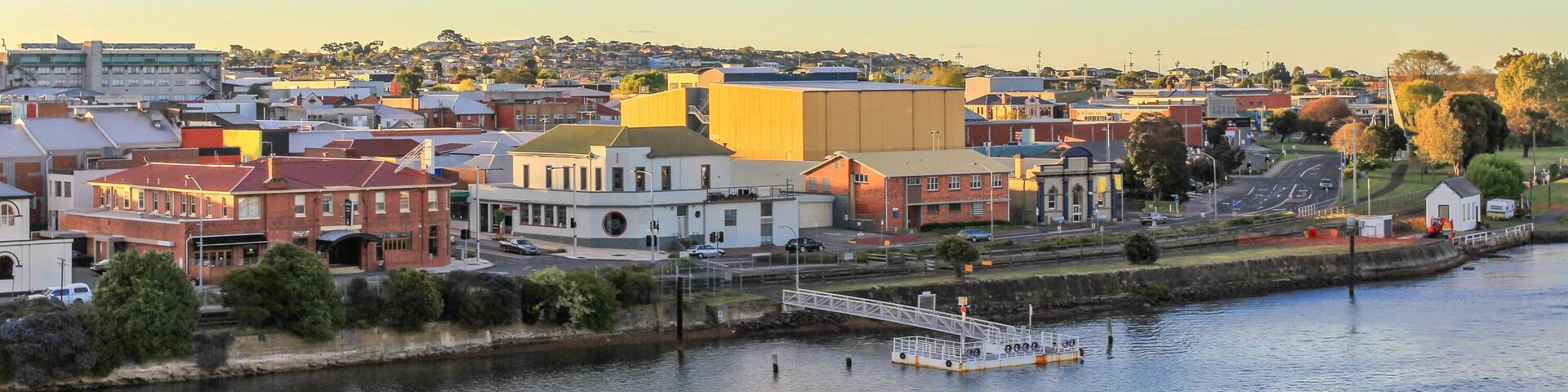 Sunset in tasmanian town Devonport with Mersey river in the foreground, Tasmania