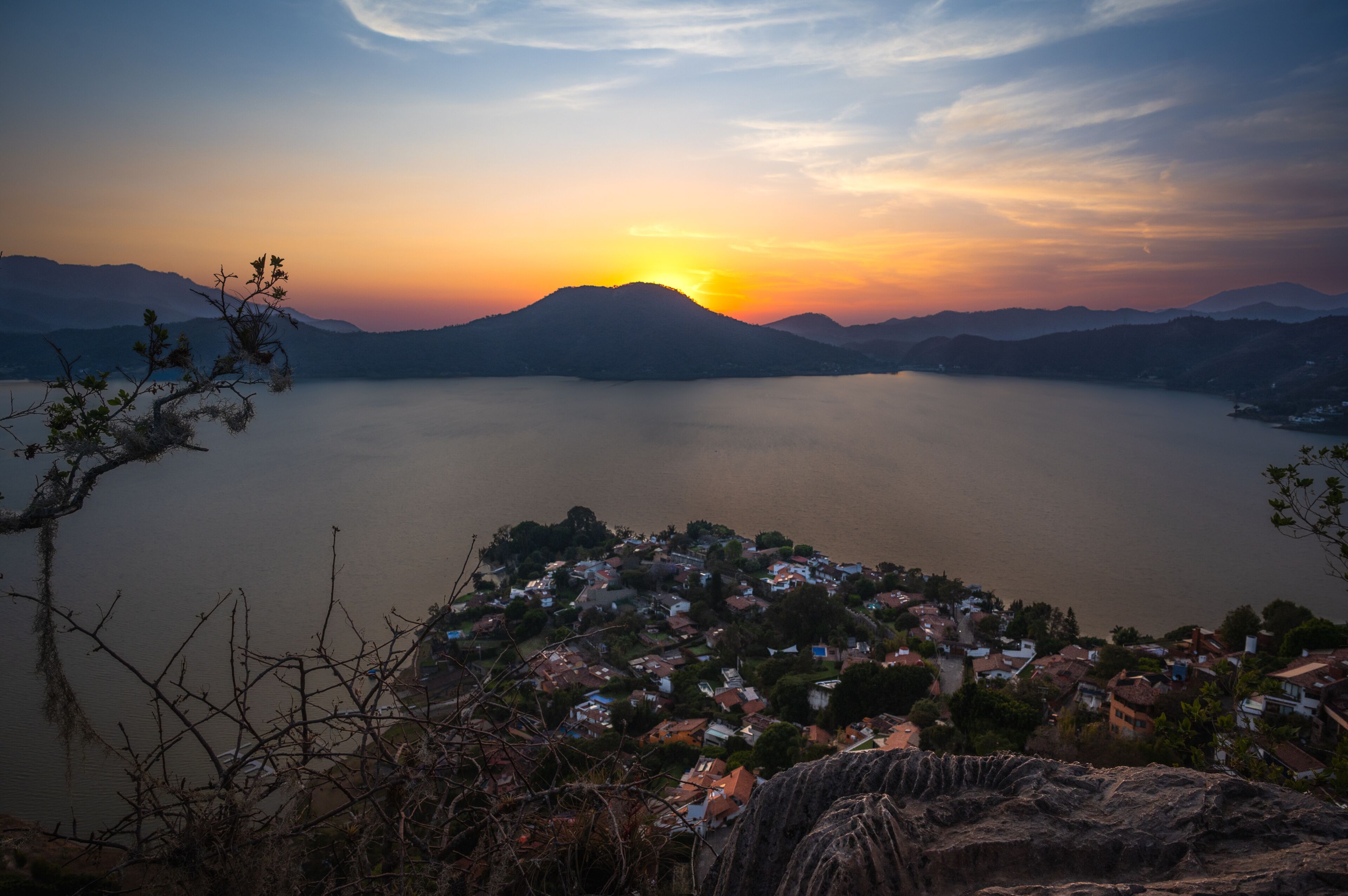 Lake Avandaro and Valle de Bravo Sunset as Seen From La Pena