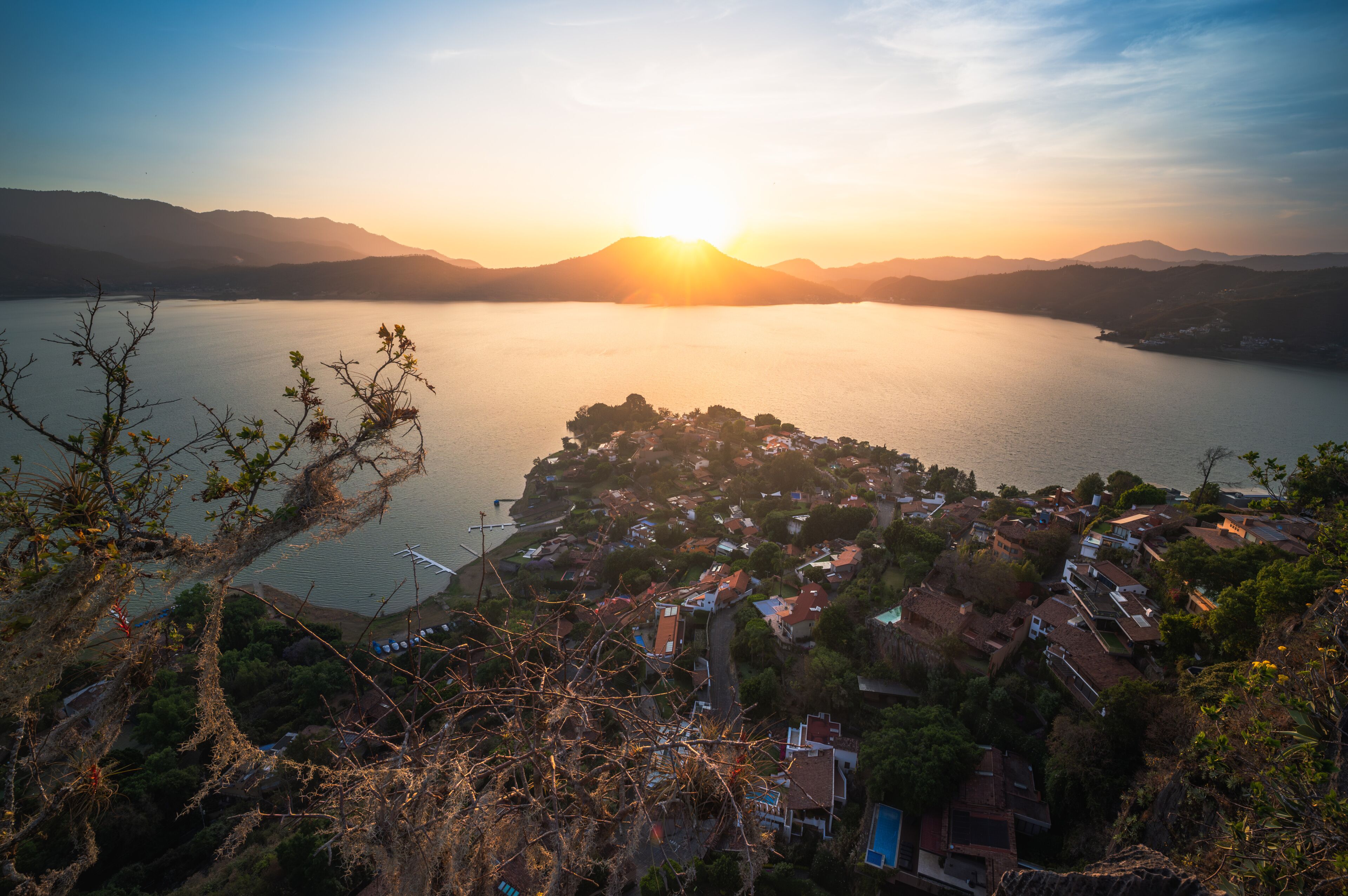 Lake Avandaro and Valle de Bravo Sunset as Seen From La Pena