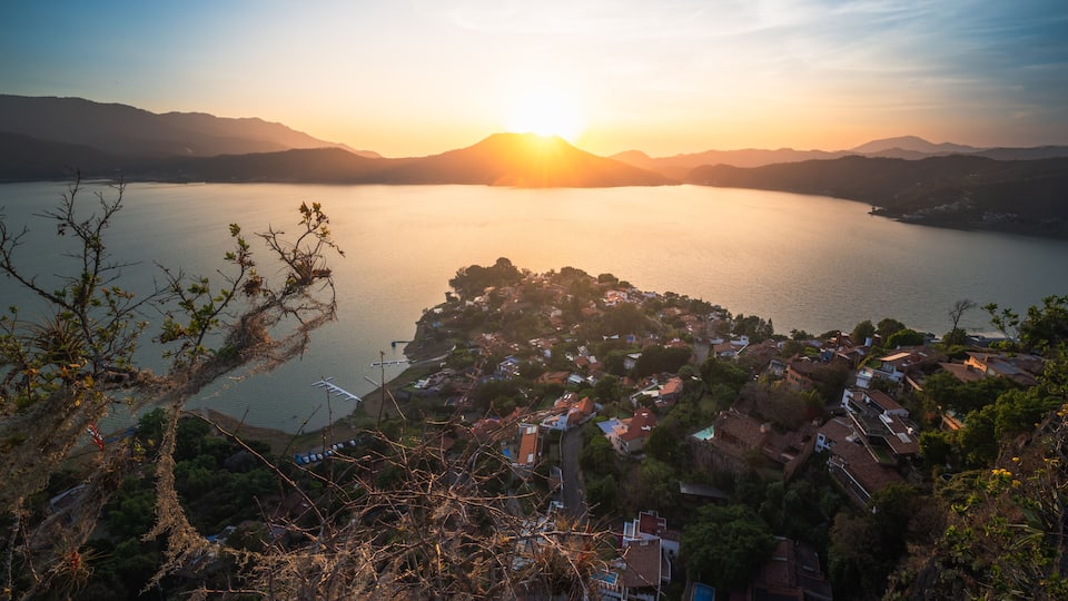 Lake Avandaro and Valle de Bravo Sunset as Seen From La Pena