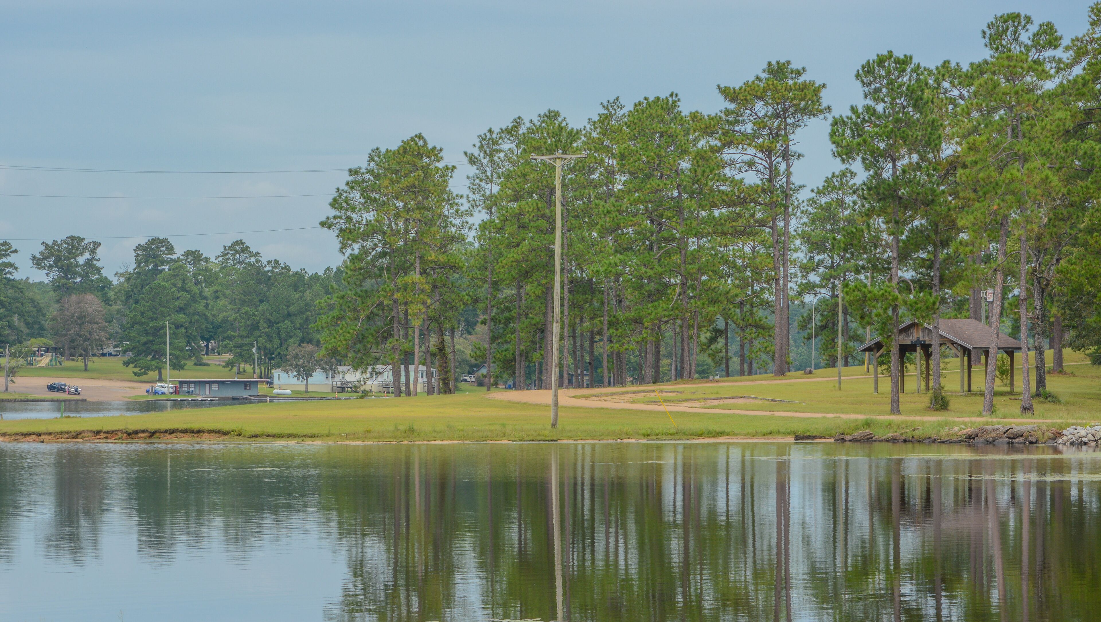 View of Geiger Lake in the wilderness of Pine Belt Region of Hattiesburg, Mississippi