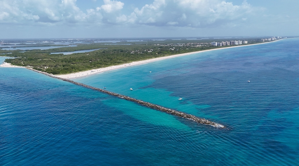 A long protective jetty at Fort Pierce Inlet State Park on the Treasure Coast of Florida in St. Lucie County