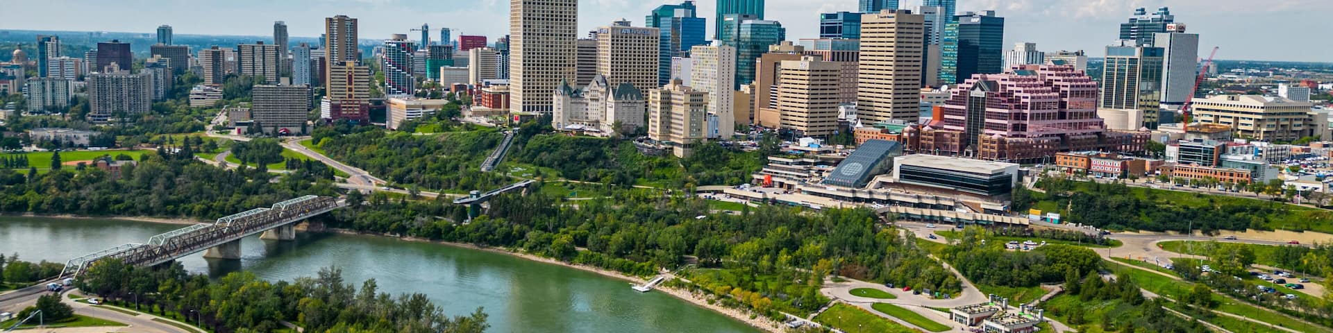 Aerial of the skyline of Edmonton, Alberta, Canada