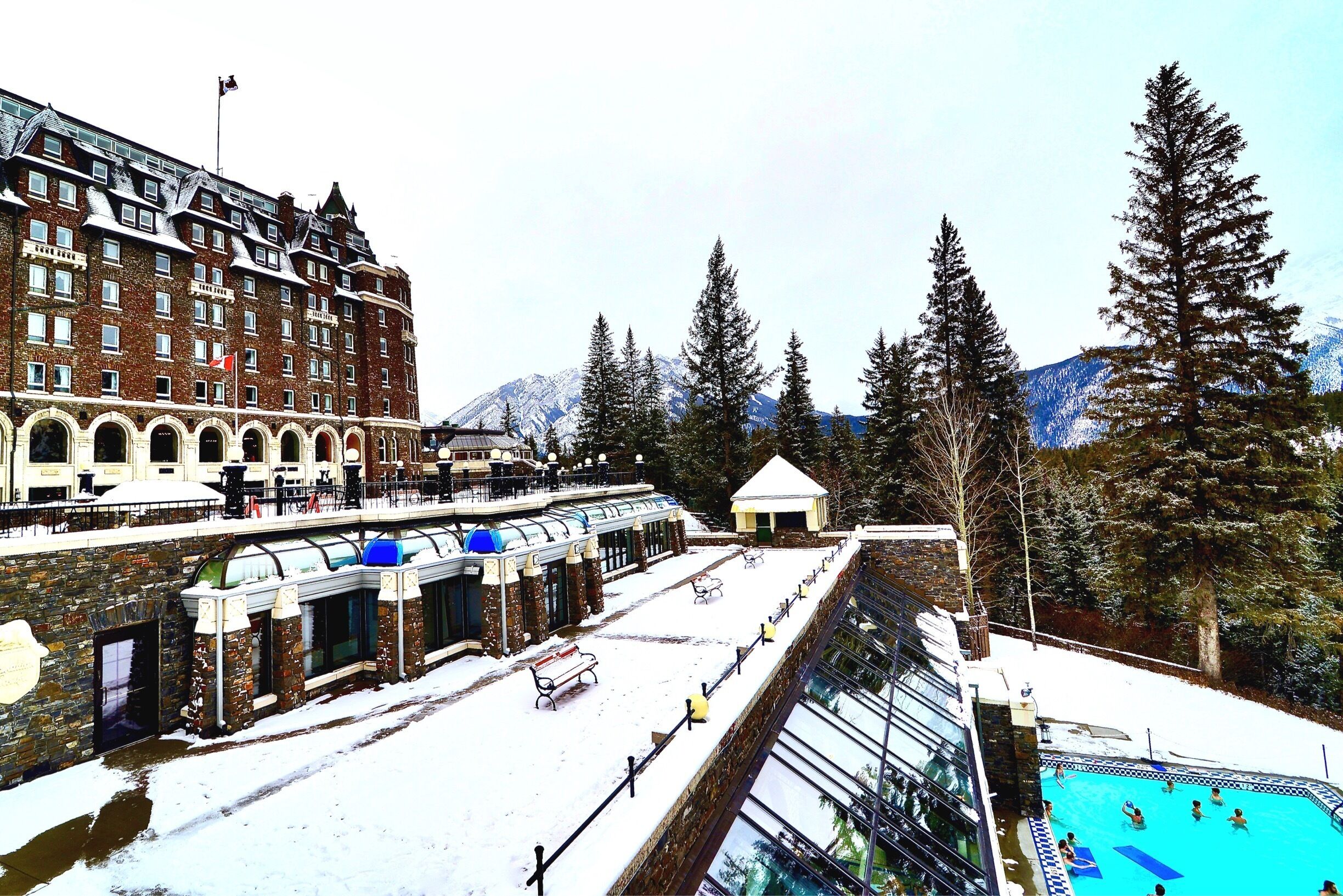 The Fairmont Banff Springs Hotel built in 1888, is styled after a Scottish Baronial castle and is a National Historic Site of Canada. Located in Banff National Park. It has a 32 m lap pool and a 20 m heated outdoor pool, the outdoor pool is considered one of the best scenic outdoor springs in the world.
#Canada #Alberta #Banff #springs #BanffNationalPark #hotel #outdoor #winter #pool 
