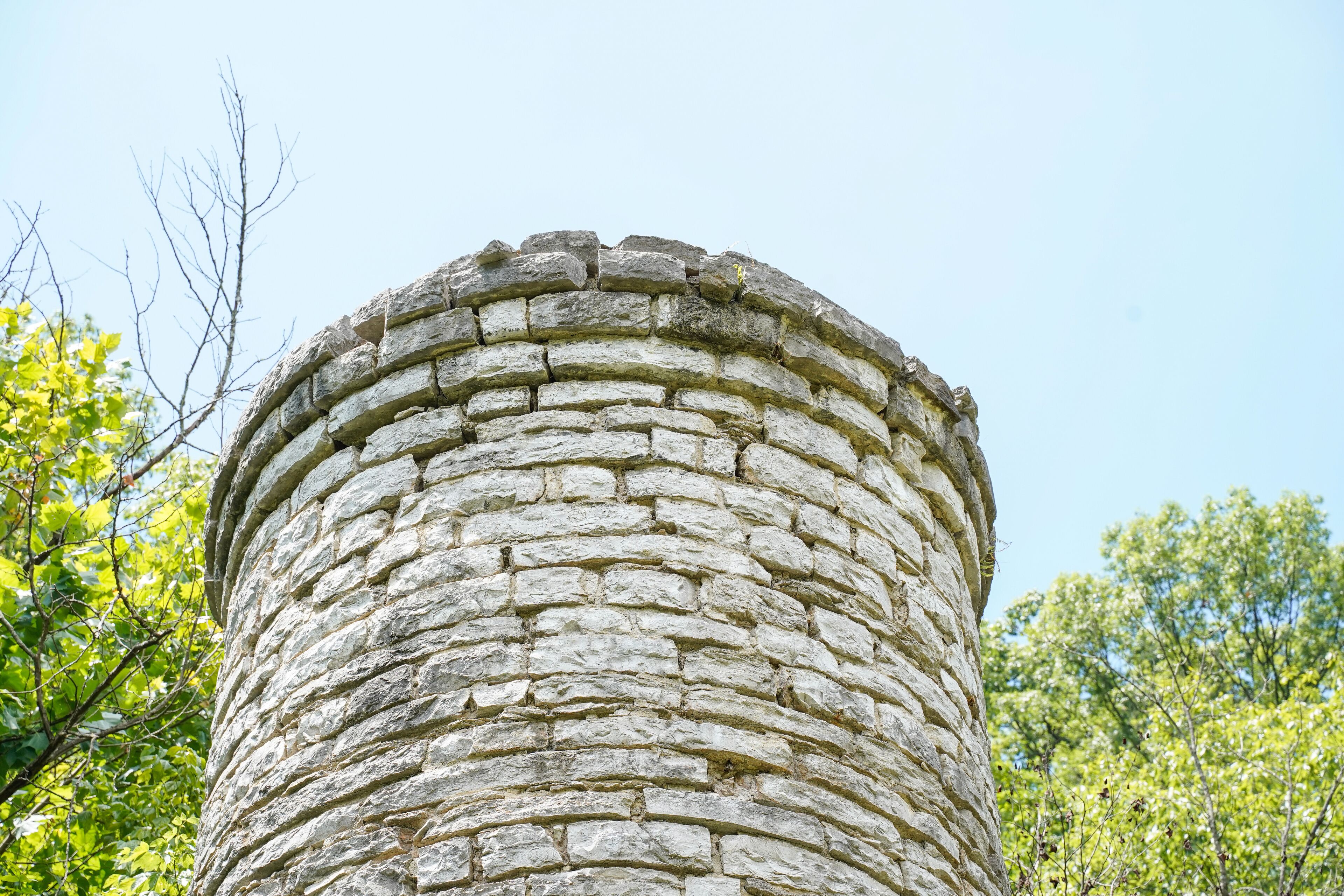 Stone overflow tower at Cove Spring Park in Frankfort, Kentucky.