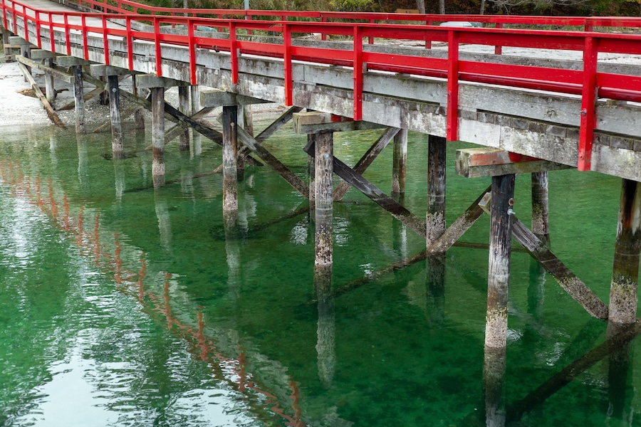 Red pier on Cortes Island, BC Canada