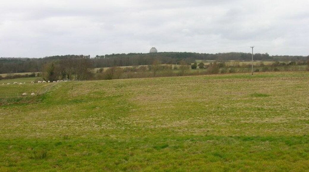 Fields near Coopers Farm Taken from the Wartling-Church Farm footpath looking back across the square with the Isaac Newton Observatory visible in the distance.