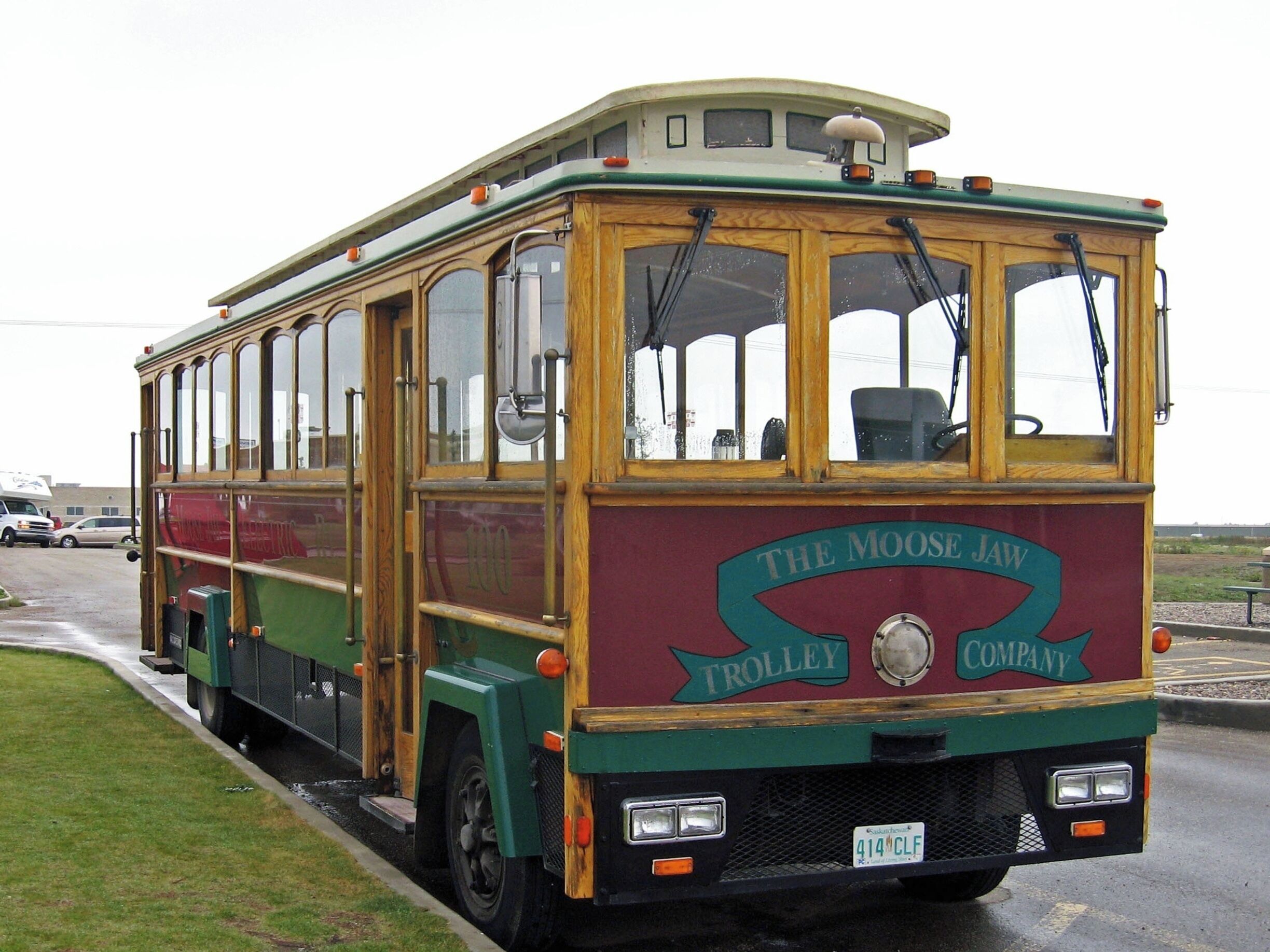 A vintage trolley with 'The Moose Jaw Trolley Company' written on the side.