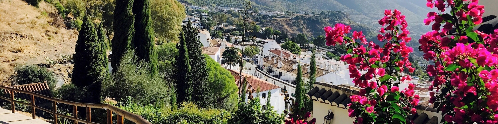 Looking out over the countryside towards the Mediterranean Sea from Mijas Pueblo, one of the white villages, near Malaga, Spain. Breathtaking views!