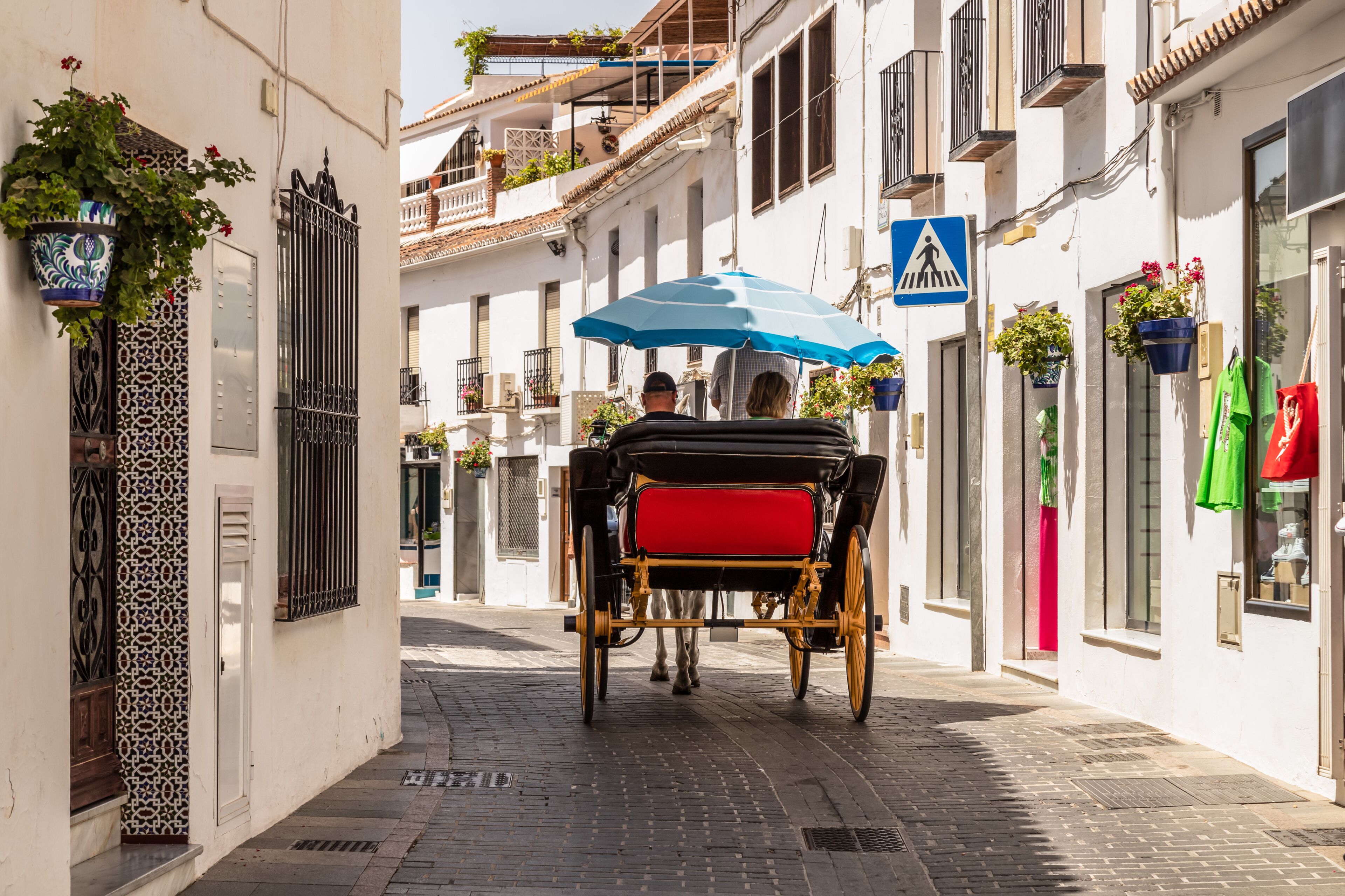 Guided tour through the picturesque streets of the Spanish mountain village of Mijas, by horse and carriage.