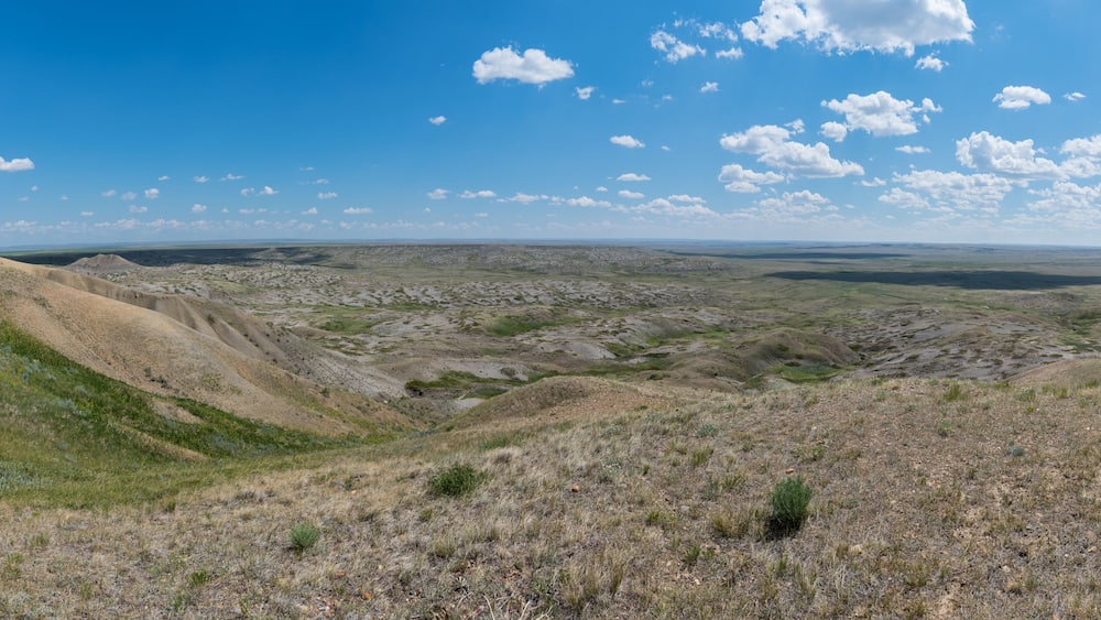 View of Grasslands National Park glacial formations from top of 70 Mile Butte