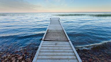 Lesser Slave Lake landscape with dock Alberta Canada