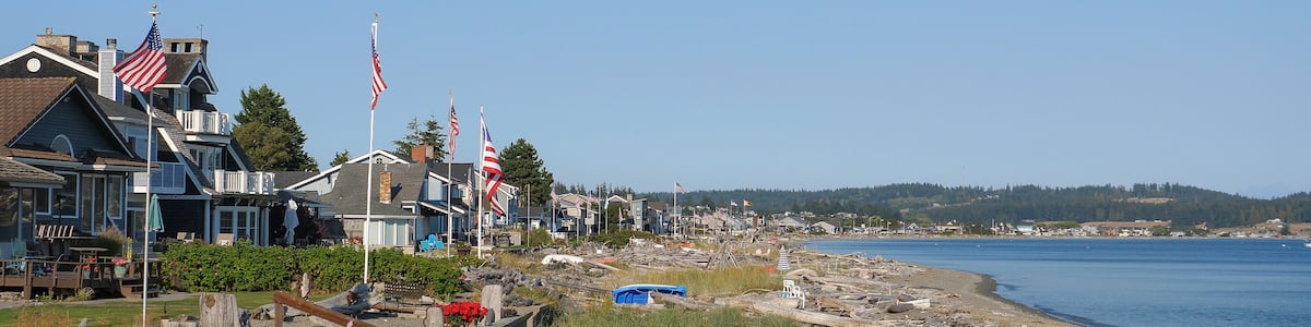 Patriotic waterfront homes on Whidbey Island-