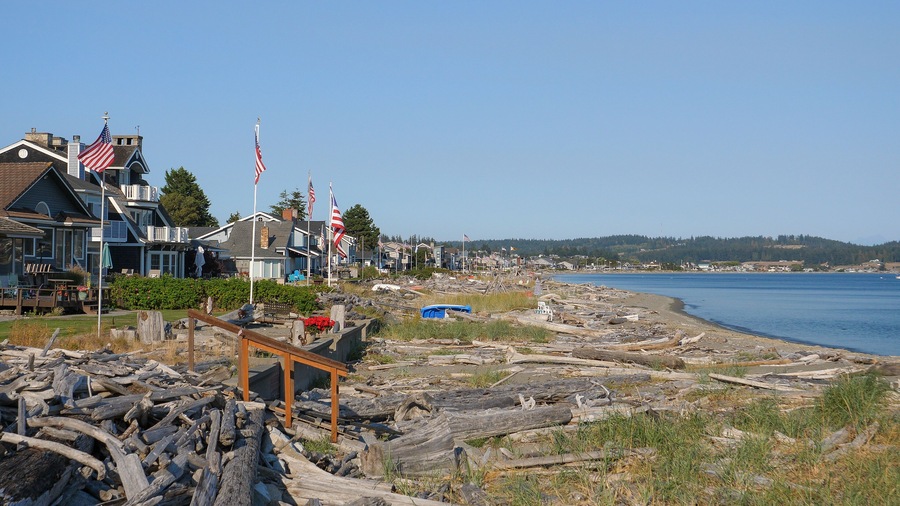 Patriotic waterfront homes on Whidbey Island-