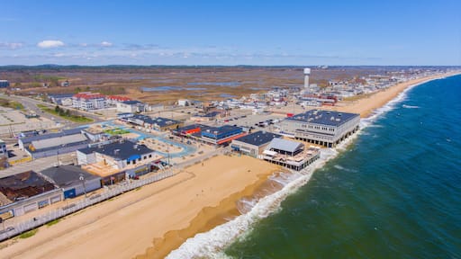 Salisbury Beach aerial view including Broadway and Boardwalk in town of Salisbury, Massachusetts MA, USA.