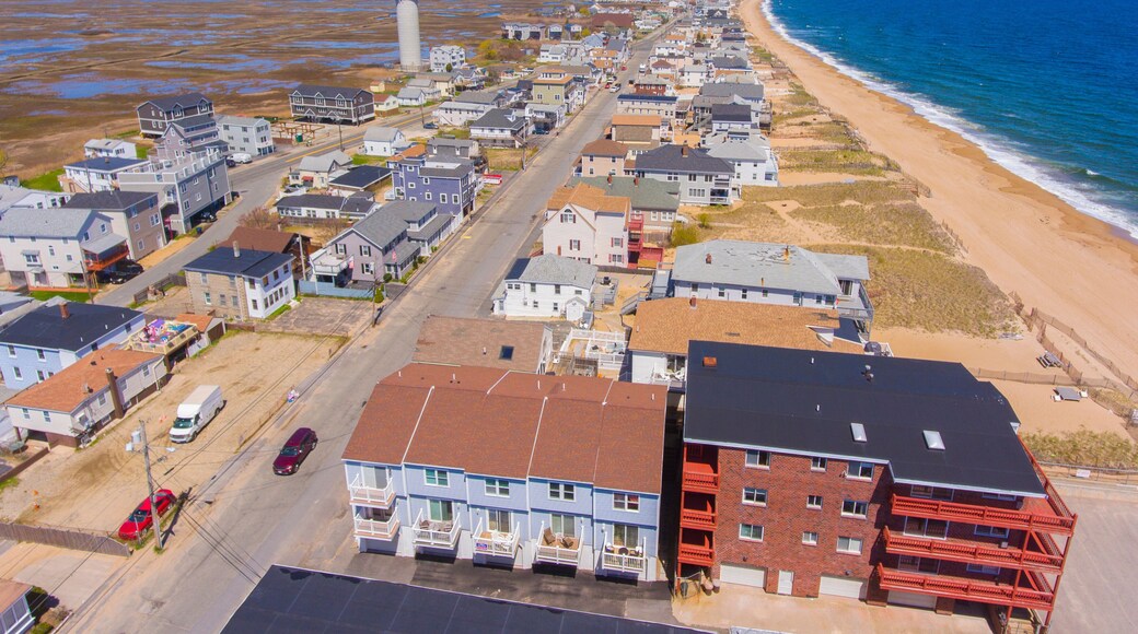 Central Avenue and Water Tower aerial view in Salisbury Beach in town of Salisbury, Massachusetts MA, USA.