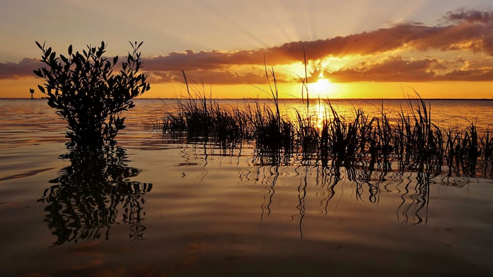 sunset on calm water