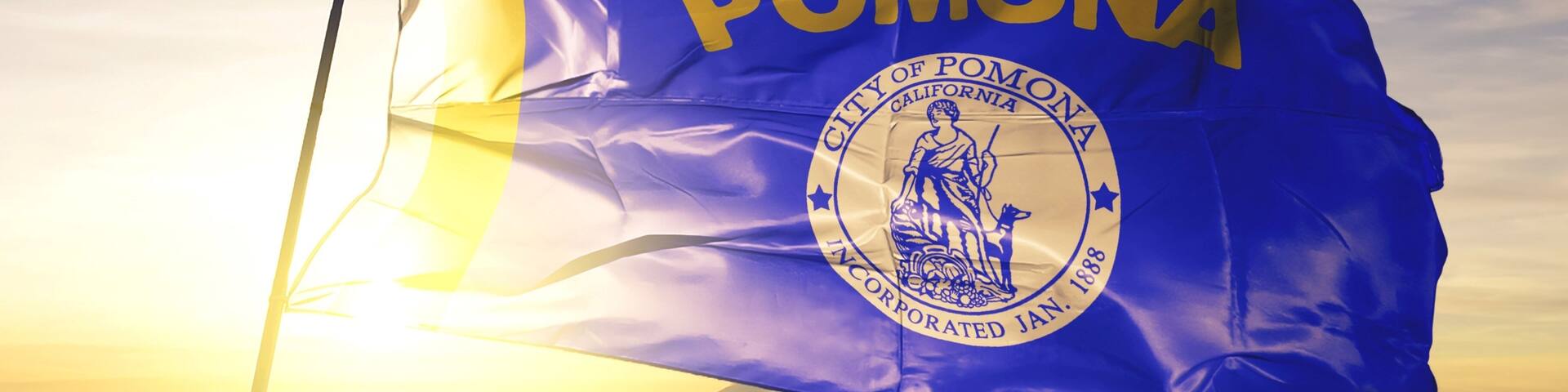 Pomona of California of United States flag waving on the top