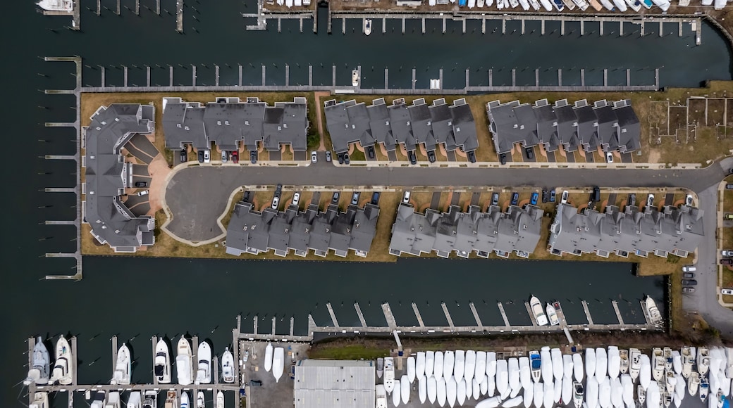Aerial top view of apartment condos on Long Island, Freeport, New York