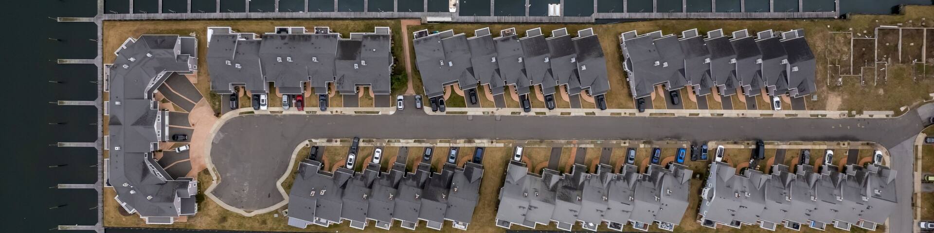 Aerial top view of apartment condos on Long Island, Freeport, New York