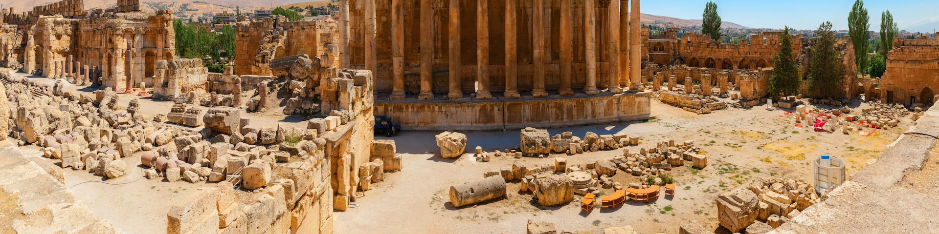 Baalbek Ancient city in Lebanon.Heliopolis temple complex.near the border with Syria.Panorama.remains