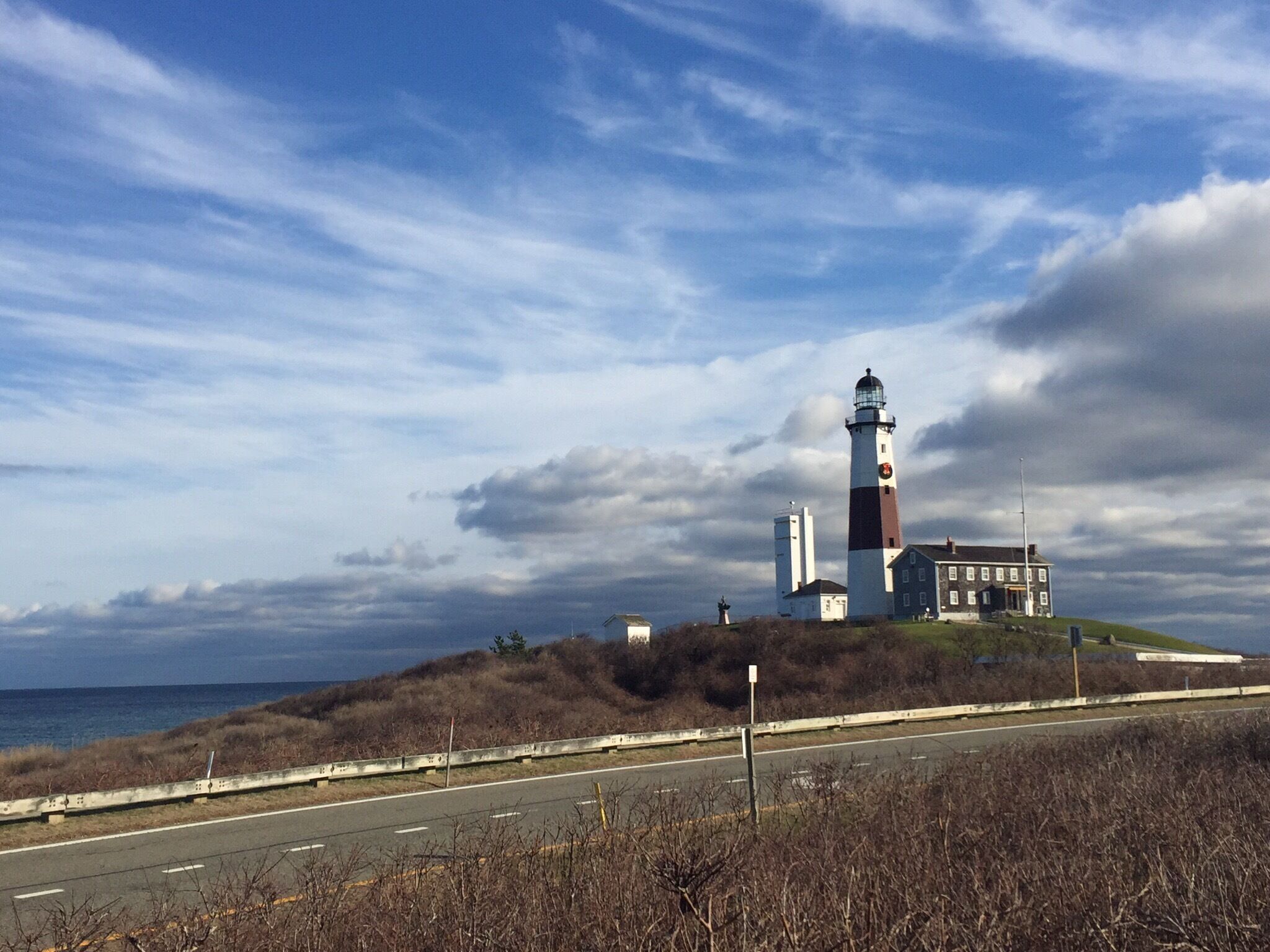 Montauk Point Lighthouse on a cold windy day. 