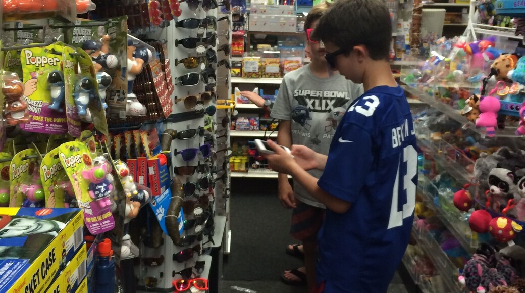 Kid Mecca for gag toys, t-shirts, candy, beach supplies. We came home with some shades, small toilet that squirts water in your face and some shocking pens.