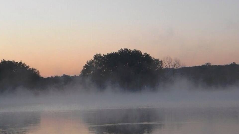 Gray's Lake on a foggy morning.