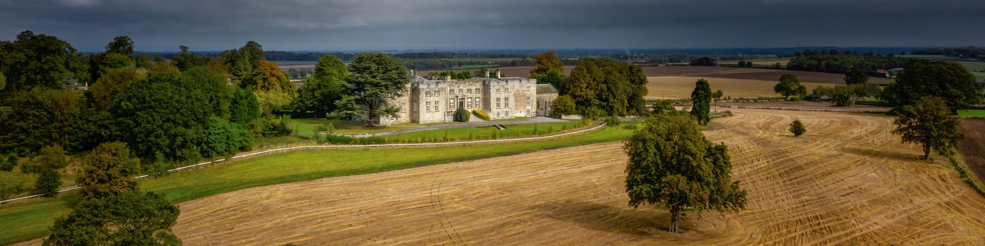 Hazlewood Castle, North Yorkshire historic Castle, chapel and hotel. Drone photograph in the summer.