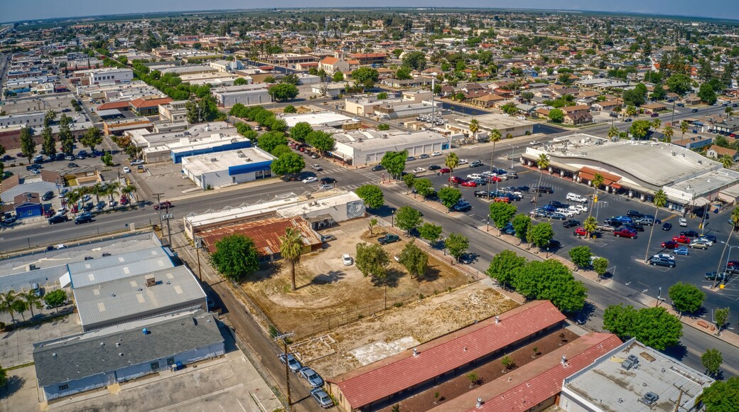 Aerial View of Downtown Delano, California in Spring